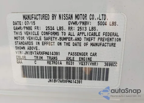 2015 Infiniti Q50 Premium из США, поврежденный, VIN JN1BV7ARXFM414391